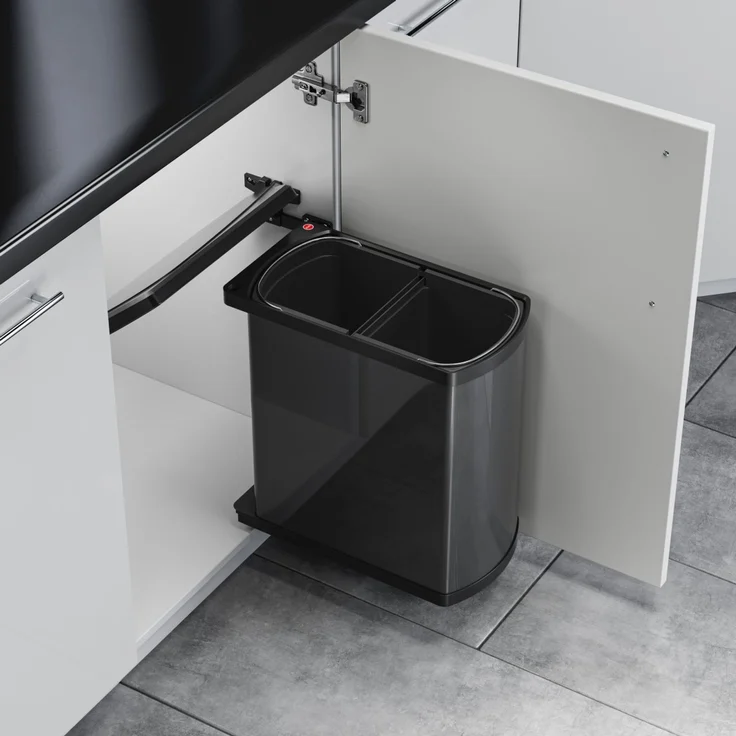 HAILO 3416071 Abfallsorter DUO 8/8 dunkelgrau/schwarz mit 16 (2x8) Liter Abfallvolumen ab 45 cm Schrankbreite – Bild 4