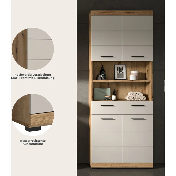 Hochschrank B/H/T: 74x191x31 cm in Evoak Oak Nachbildung – Bild 8