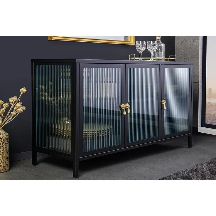 riess-ambiente Sideboard AMSTERDAM 105cm schwarz / transparent / gold (Einzelartikel, 1 St), Wohnzimmer · Sicherheitsglas · Metall · Kommode · Modern Design – Bild 4
