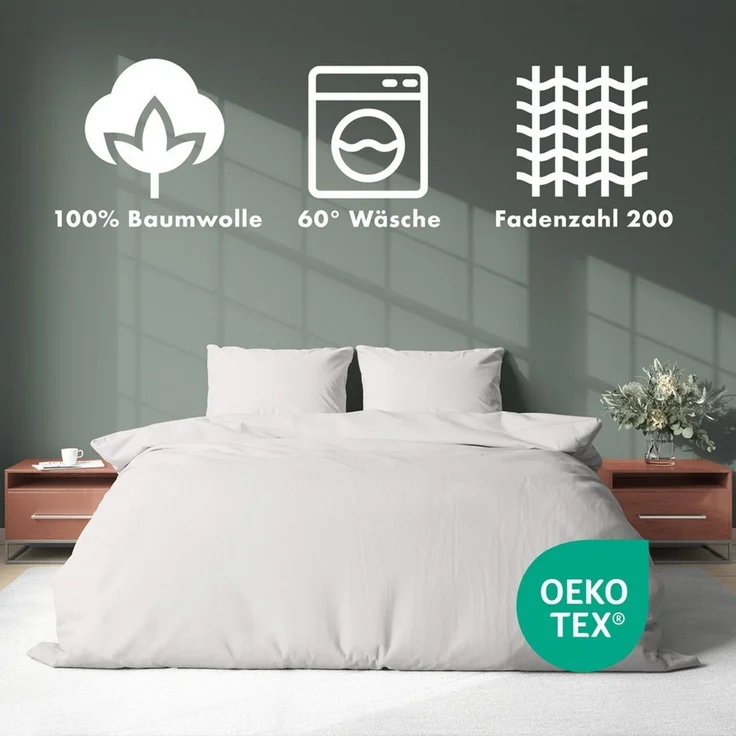 Jacobson Bettwäsche Set - 100% Baumwolle, Perkal, 3 teilig, Erhältlich in den Größen 135x200, 155x220, 200x200, 200x220, 240x220 – Bild 3
