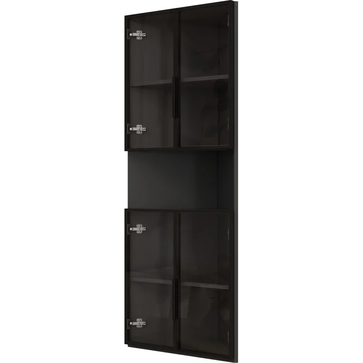 ZUBALIYA Dreieckige Vitrine 62x32x160cm – Schwarzer Eckschrank mit Glasfront, LED-Beleuchtung, Offener Mittelbereich – Display-Schrank für Sammlerstücke, Gläser & Dekoration – Bild 14