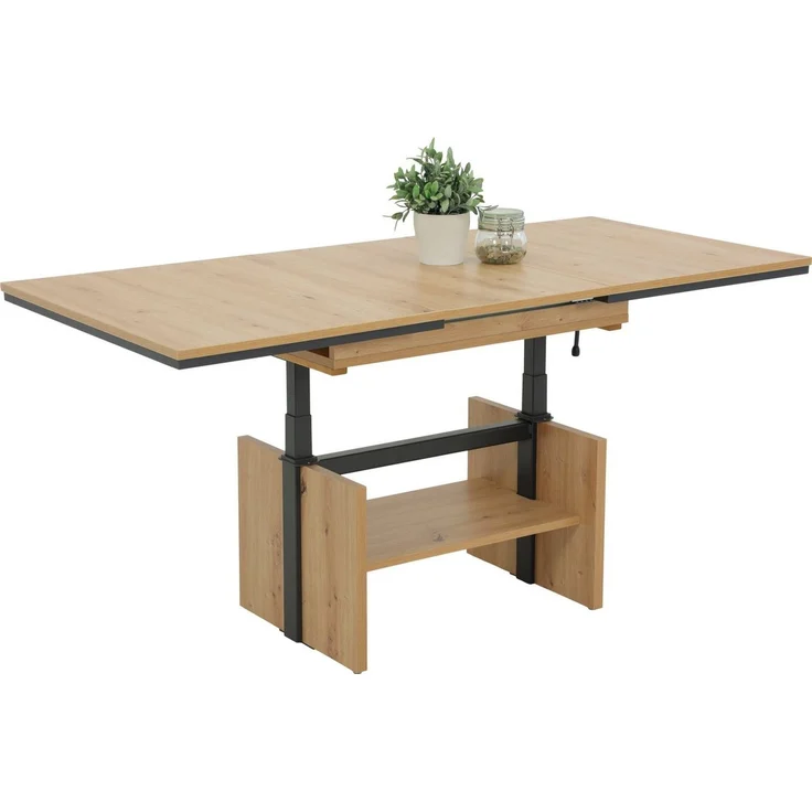Hela Tische, Funktionscouchtisch Ingo, Holzwerkstoff melaminbeschichtet, Artisan Eiche-Dekor, ausziehbar 110-150cm, höhenverstellbar mit Lift 53-72cm – Bild 4