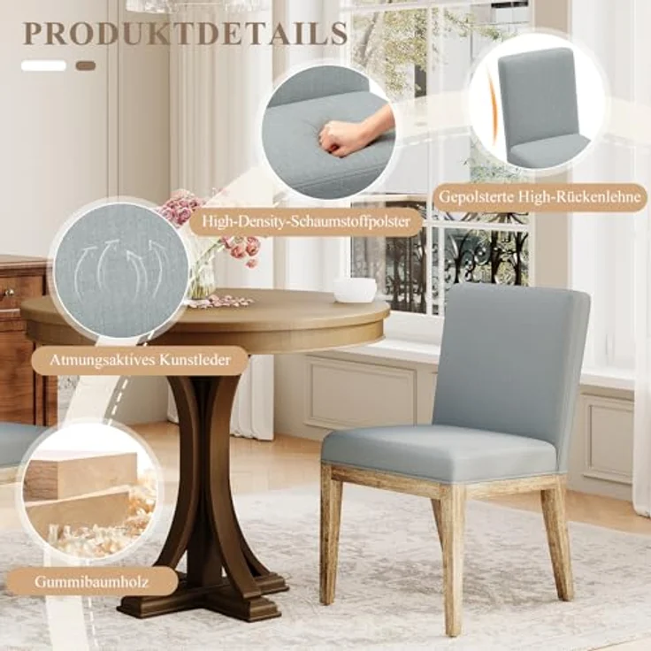 COLAMY Esszimmerstühle 6er Set, Moderne Esszimmerstühle mit Stoffbezug, Küchenstühle im Landhausstil für Restaurant und Wohnzimmer, Grau – Bild 5