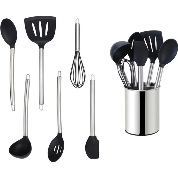 ECHTWERK Küchenorganizer-Set, (Set, 7-tlg), Kochbesteck mit Edelstahlgriff, Antihaft-Silikon, mit Utensilienhalter – Bild 4