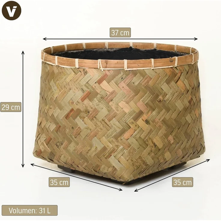 VIVANNO Blumentopf Bambus CISTELLA Rund - Natur Geflochten (1 St), 37x29 cm – Bild 3