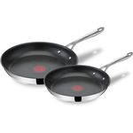 Tefal 'Jamie Oliver Cook's Direct On' Pfannen-Set, Antihaft, Induktionstauglich, Backofenfest, Edelstahl silber, Ø 24 cm, Ø 28 cm