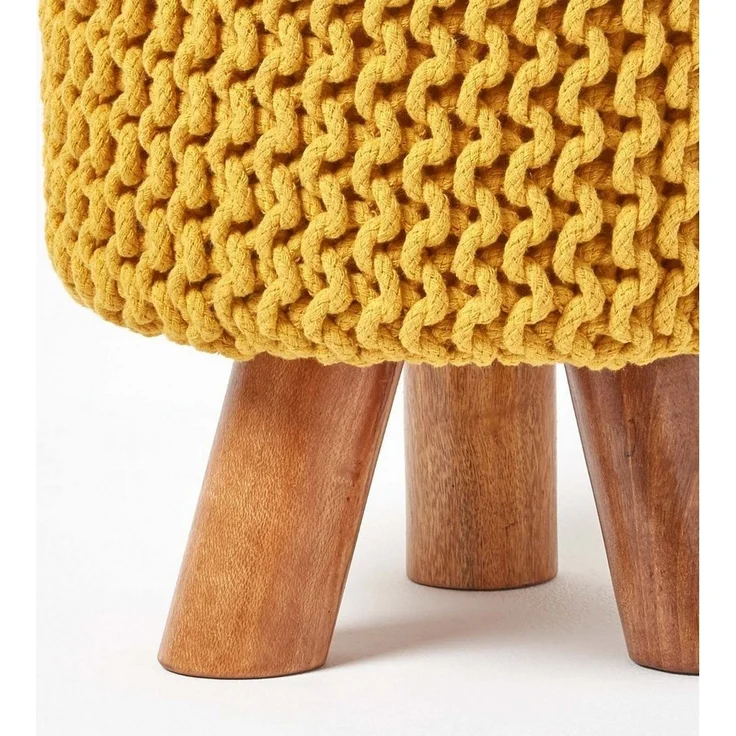 Homescapes Fußhocker Gestrickter Fußhocker, 42 cm hoch, Senf – Bild 3