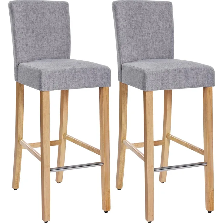 Hansiro 2er-Set Barstuhl Sitzhöhe 76 cm Hellgrau-Naturfarbe