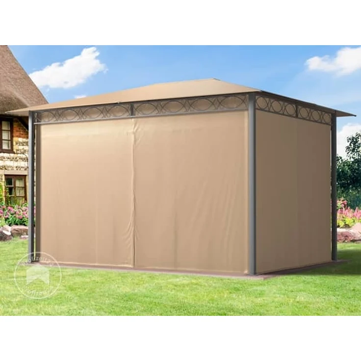 Gartenpavillon 3x4 m wasserdicht PREMIUM Pavillon mit 4 Seitenteilen Gartenzelt ca. 220g/m² Dachplane in taupe – Bild 3