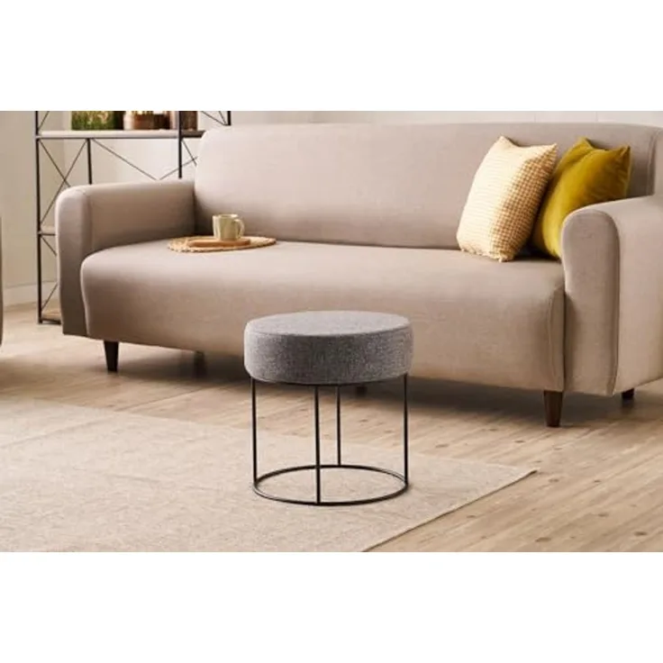 Atelier Del Sofa Stylish Anthracite Pouffe with Metal Legs, 40 cm Diameter & Height | 50% Cotton/50% Polyester, Easy Clean Fabric, Comfortable 32 DNS Foam | Perfect for Modern Living Spaces