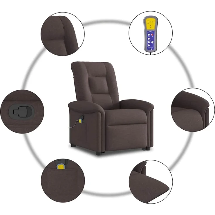 vidaXL Massagesessel mit Aufstehhilfe Dunkelbraun Stoff 3303269 – Bild 9