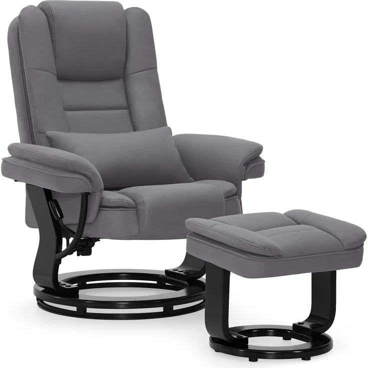M MCombo Relaxsessel mit Liegefunktion, Lesesessel, 360° Drehbarer Fernsehsessel, mit Hocker, mit Kissen & Seitentasche, bis 120 Kg Belastbarer TV-Sessel für Wohnzimmer, 9099 (Grau-Mikrofaser) – Bild 1