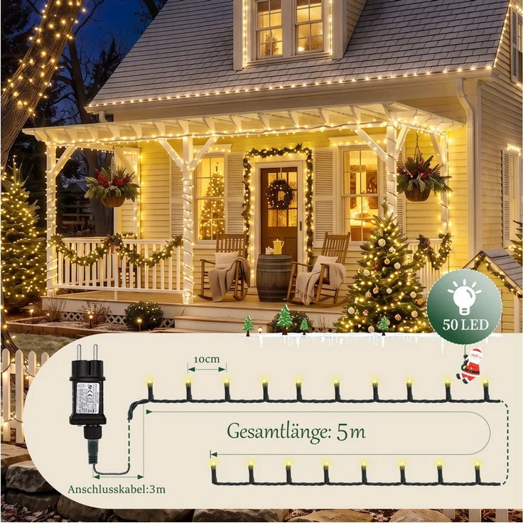 Salcar LED-Lichterkette 2m-100m LED Lichterkette Weihnachtsbaum 20-1660er LED Weihnachtsdeko – Bild 3
