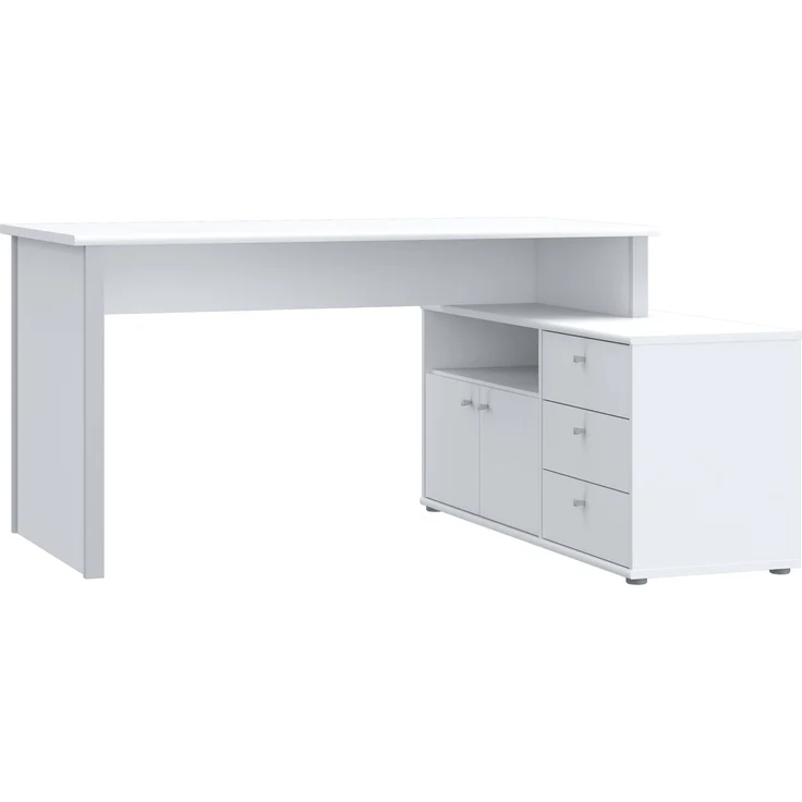 Eckschreibtisch >TEMPRA2< 3 Schübe, 2 Türen, weiss - 120,6x74,9x151,4cm (B/H/T) – Bild 4