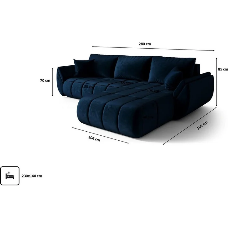 Kaiser Möbel Ecksofa TOKYO PREMIUM im Veloursstoff Monolith,Schlaffunktion und Bettkaste, Ecksofa, L-Form,Samtweiche Veloursoberfläche,Wasserabweisender Stoff Monolit – Bild 2
