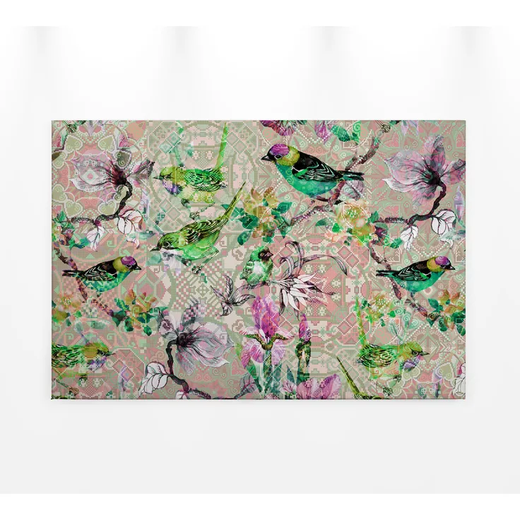 Leinwandbild Vögel Mosaik Rosa Grün 90x60 DD120353 Keilrahmen Wandbild Leinwand