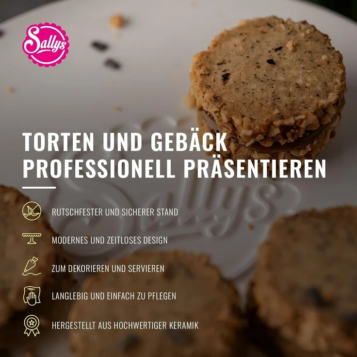 Sallys Tortenständer aus Keramik -Tortenplatte in Weiß mit Fuß, Kuchenplatte zum Dekorieren, zeitloses Design – Bild 3