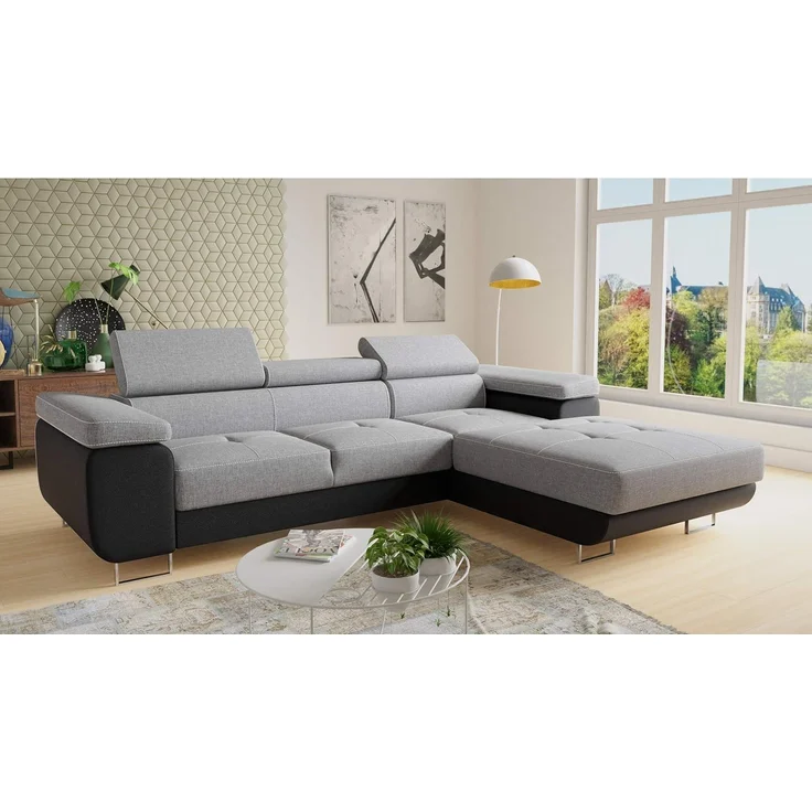 Ecksofa Divo mit Schlaffunktion, Bettkasten und einstellbare Kopfstützen (Schwarz + Grau (Soft 011 + Sawana 21), Ecksofa Rechts) – Bild 2
