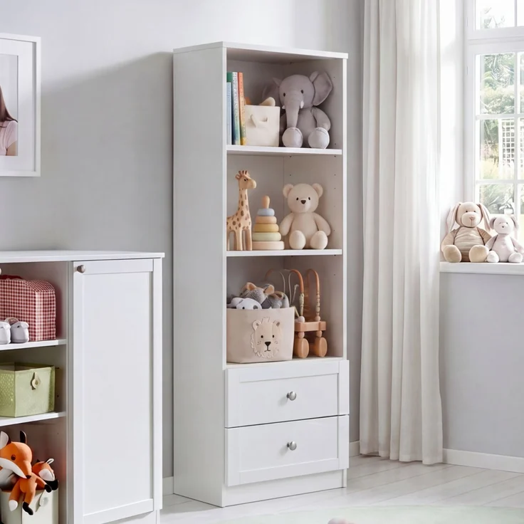 Babyzimmer-Set Zubehör: Standregal mit Schubladen B46/H135/T40 cm Landhaus Weiß – Bild 2