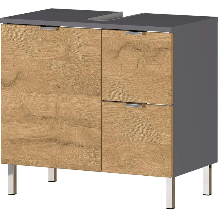 Germania WB-Unterschrank 8529-564 GW-MAURESA, in graphit/grandson-Eiche-Nachbildung, zwei Schubkästen, Oberboden mit Aussparung für Siphon60 x 56 x 34 cm (BxHxT)
