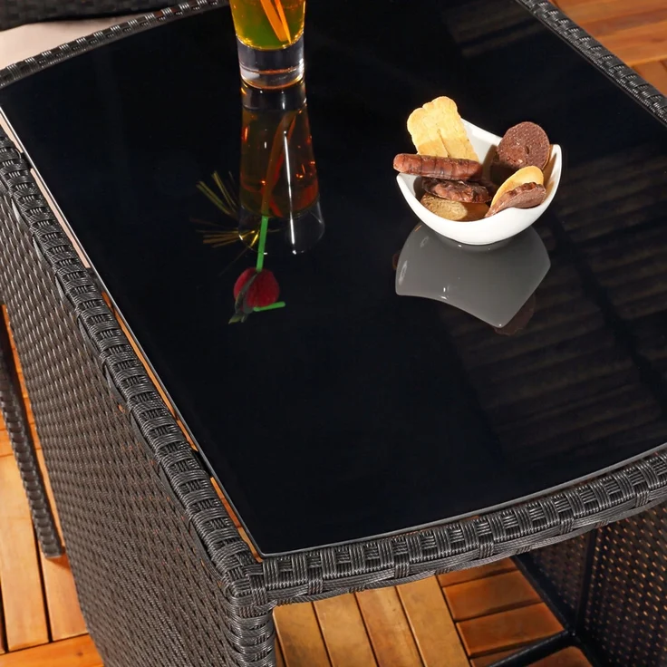 3tlg. Polyrattan Lounge Gartenset Sitzgruppe in Schwarz Tisch mit 2 Stühlen – Bild 3