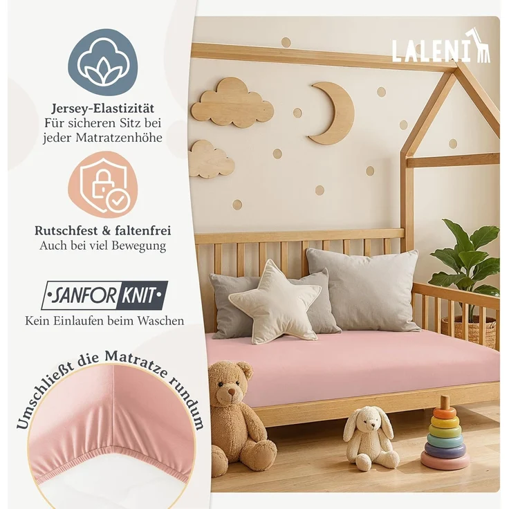 Laleni Jersey Spannbettlaken 80x160 cm Babybett - Oeko-TEX zertifiziertes Hausbett Spannbettlaken - Kinder Hausbett Bezug aus 100% Baumwolle - Spannbettlaken Hausbett - für Moseskorb Baby in Rosa – Bild 4