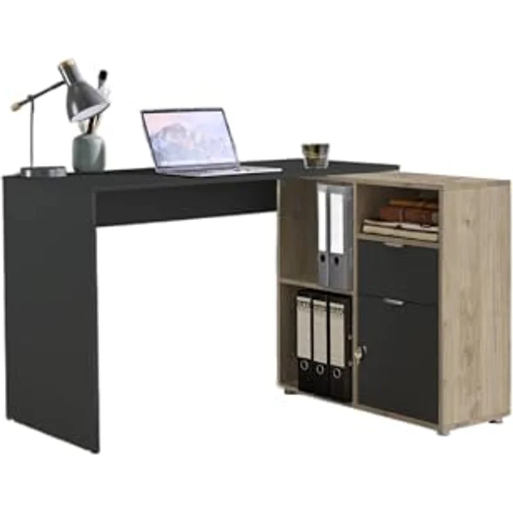 BMG Möbel Eckschreibtisch LENI (Schreibtischplatte mit Regal), Breite 110 cm, spiegelverkehrt montierbar, abschließbare Tür – Bild 3