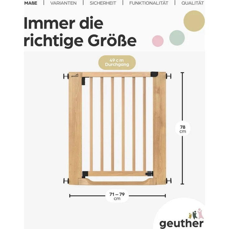 Geuther Treppenschutzgitter Easylock Flatstep Holz 71–133 cm, ohne Bohren Auto-Close flach Tritt, Treppenschutzgitter – Bild 2