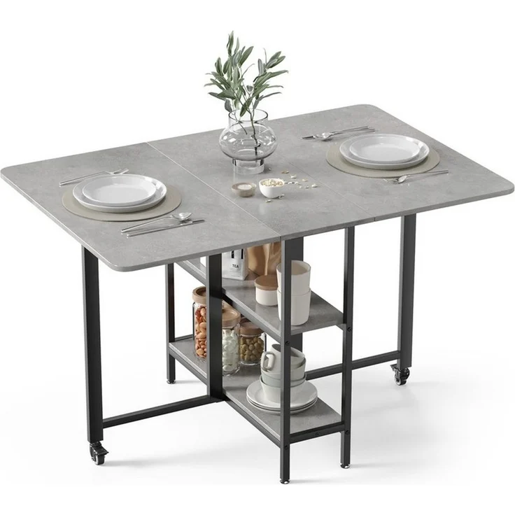 Mondeer Esstisch Klappbarer (1 Tisch), Gestell aus Metall, mit Zwei offene Ablagefächer, Breite 140cm – Bild 2