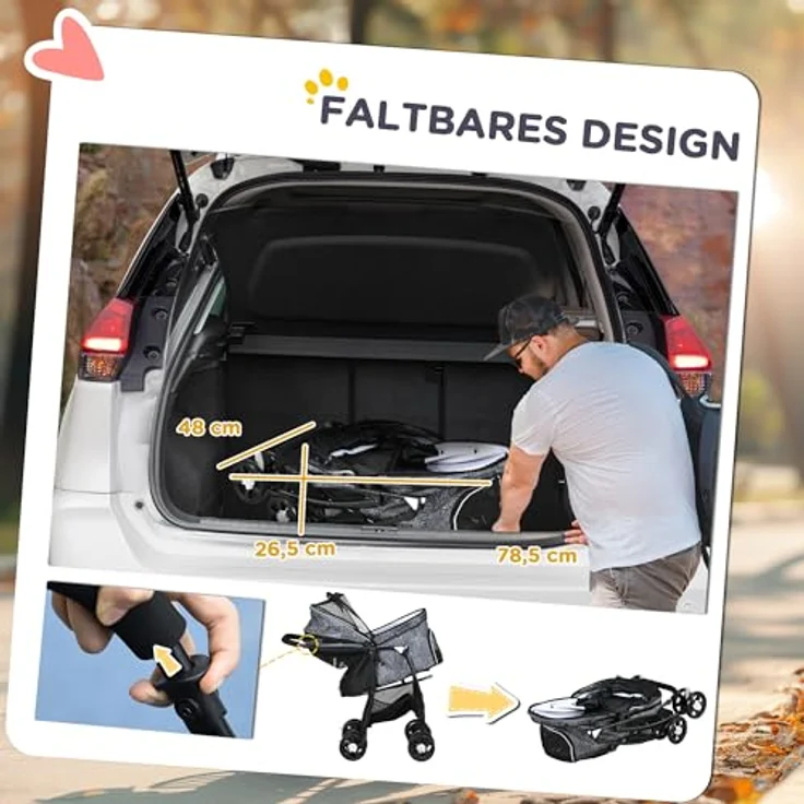 PawHut Hundebuggy Hundewagen, klappbar, 1 Korb, 1 Kissen, (1-tlg), Hundebuggy – Bild 6