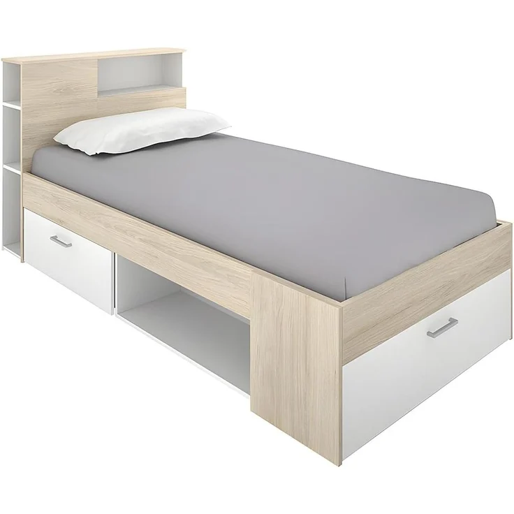 Vente-unique - LEANDRE Bett Holz, Platte BeigeWeiß - B 99,5 cm x H 95 cm x L 218,5 cm – Bild 1