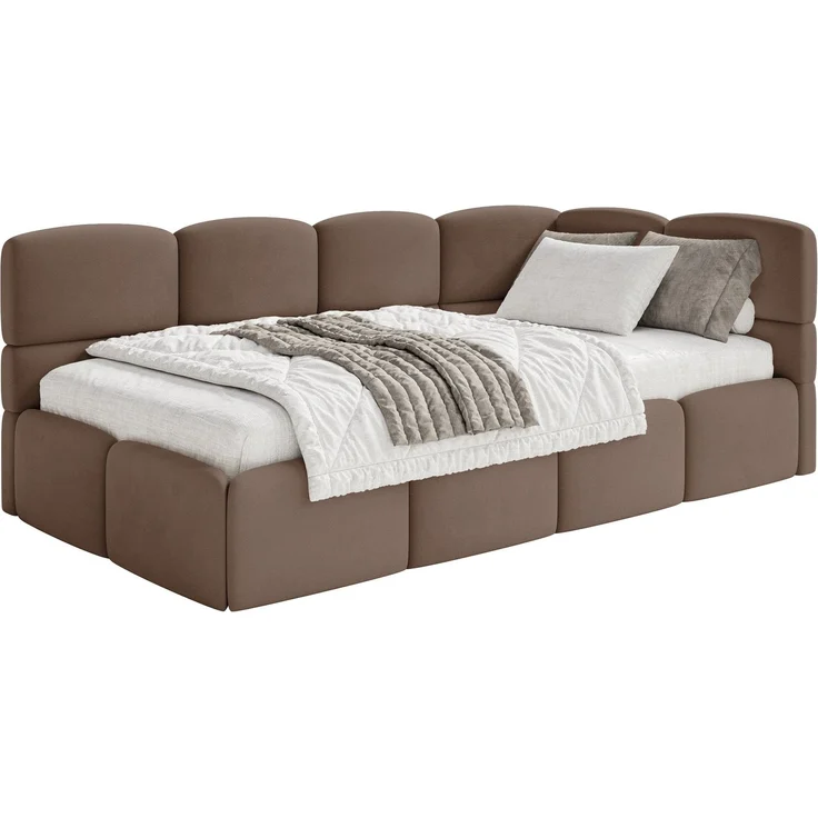 Selsey 'Cloudy' Jugendbett 120 cm, Bettkasten, Velours wasserabweisend, Kopfteil rechts, Braun – Bild 1