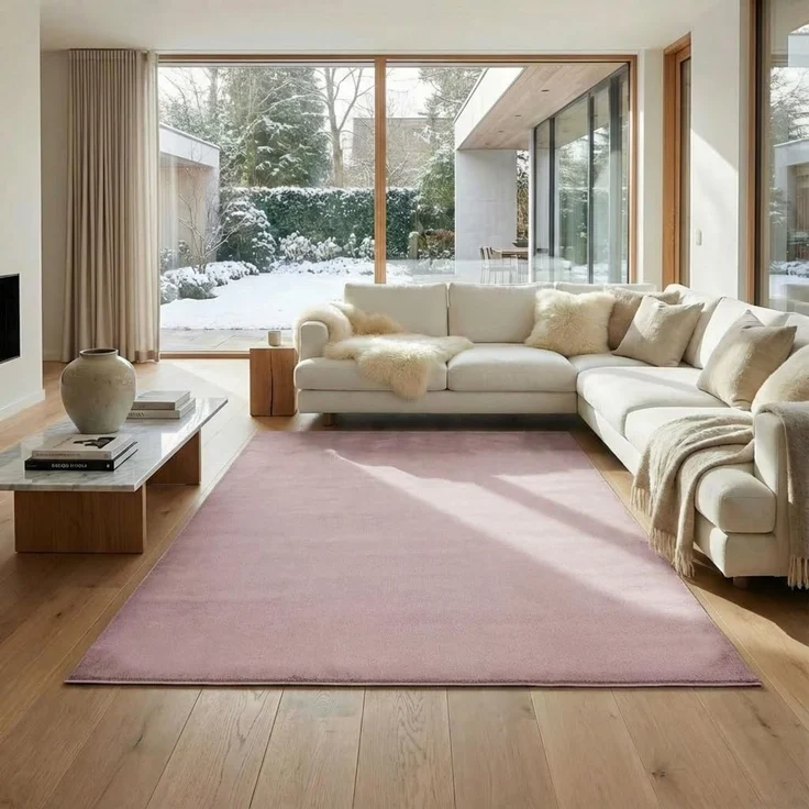 Jimri Flauschiger Teppich Läufer - Hochwertiger Kurzflor für Zuhause, Büro, Küche, Eingang, Flur, Wohnzimmer - Maschinenwaschbar - Rutschfester Teppich Waschbar - 240x340 cm - Rosa