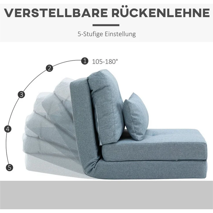 HOMCOM Schlafsofa mit verstellbarer Rückenlehne, Zierkissen, Bodensofa 1 Teile, für Wohnzimmer, Schlafzimmer, Leinen, Himmelblau – Bild 3