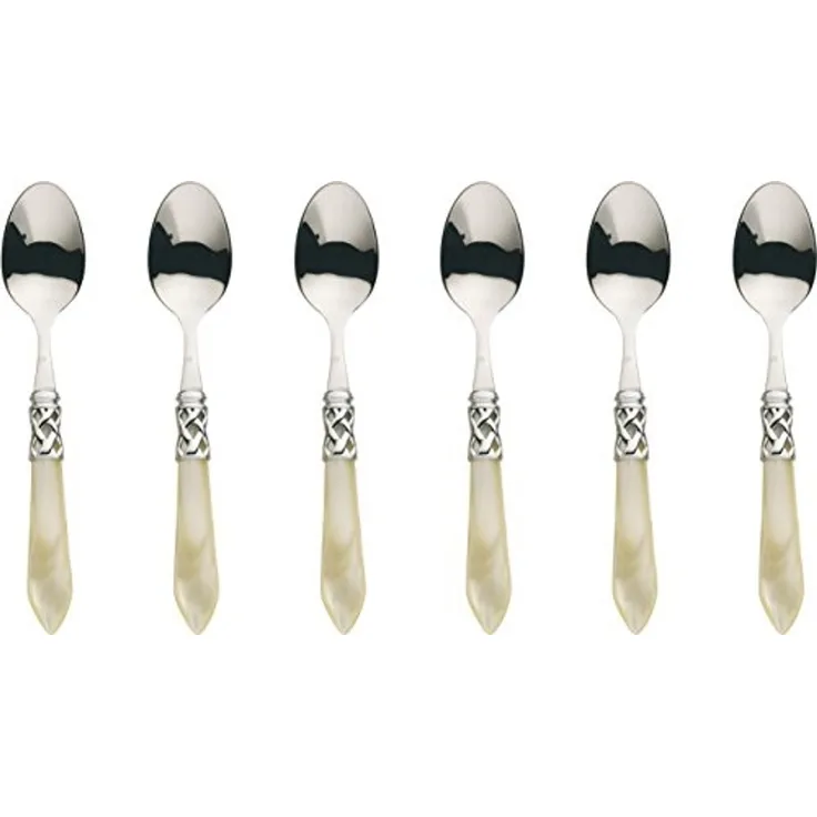Bugatti ALCAM-N4207 Aladdin Kaffeelöffel-Set, 6-teilig, Edelstahl-ABS, elfenbeinfarben, 21 x 18 x 3 cm