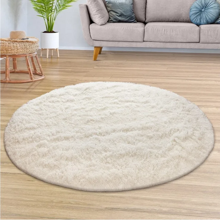 TT Home Teppich, Rund, Höhe: 37 mm, Teppich Wohnzimmer Hochflor Langflor Weich Soft Modernes Einfarbiges D