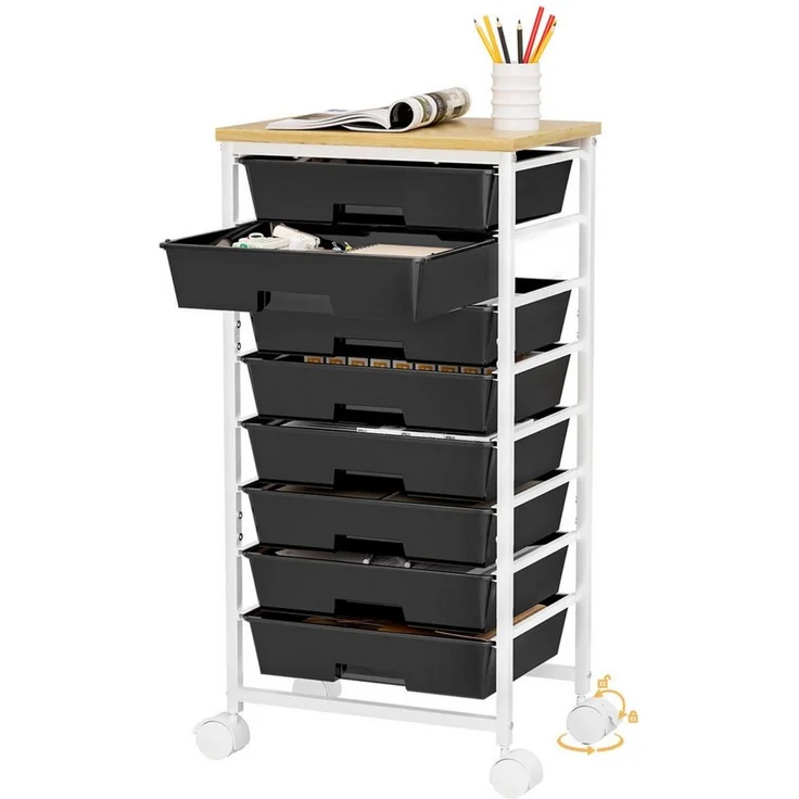 Yorbay Rollwagen mit 8 Schubladen und Holzplatte, Schubladenschrank aus Kunststoff, (Multifunktionaler Aufbewahrungsrollcontainer mit Rollen), für Wohnzimmer, Schlafzimmer, Badezimmer, Büro, Klassenzimmer, Küche – Bild 2