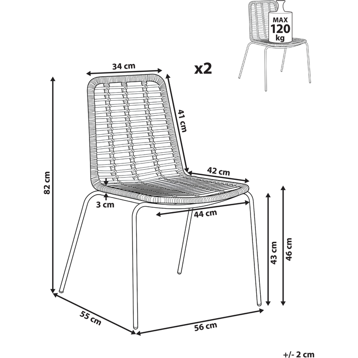Esszimmerstuhl 2er Set TAOS Rattan Schwarz – Bild 2