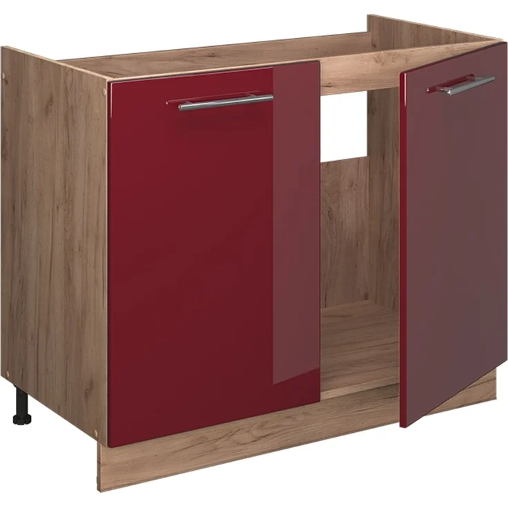 Spülenunterschrank Fame-Line Bordeaux Hochglanz/Goldkraft Eiche 100 cm, AP Marmor Vicco – Bild 6