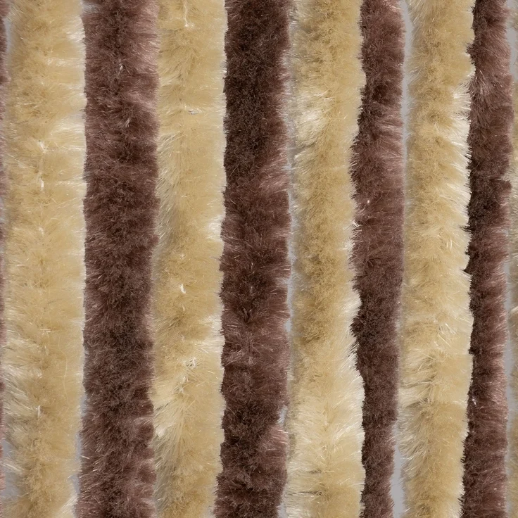 Moritz Flauschvorhang aus Chenille 90 x 200 cm braun beige Streifen Türvorhang als Fliegenschutz Insektenschutz für Camping Wohnwagen – Bild 1