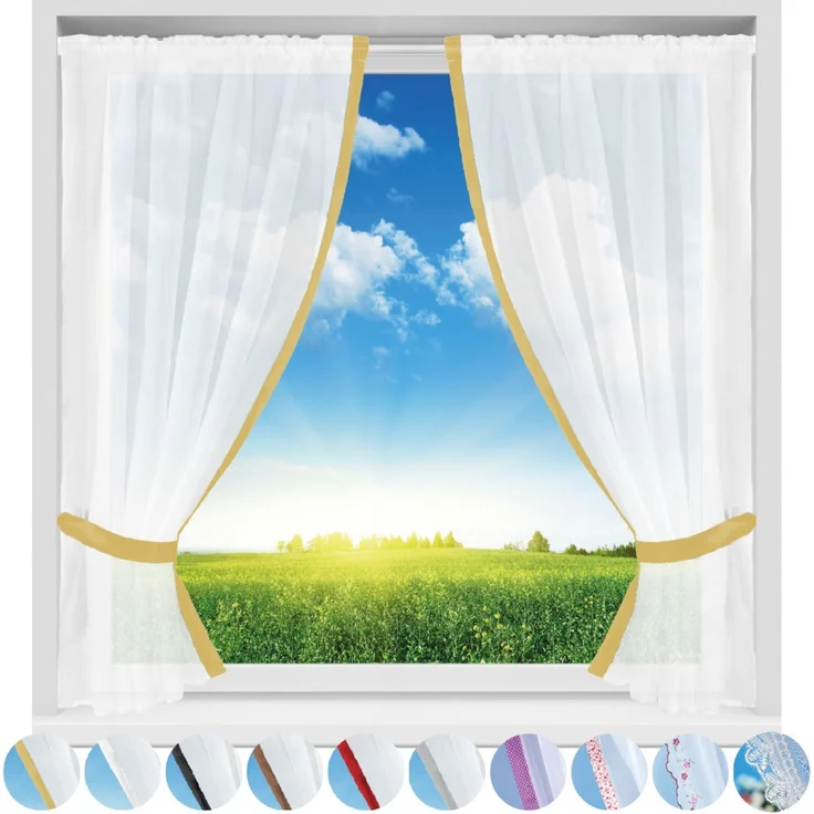 Gardinenset mit Stangendurchzug, Serie: Satin ca. 140x120 cm Auswahl: gelb - goldgelb – Bild 2