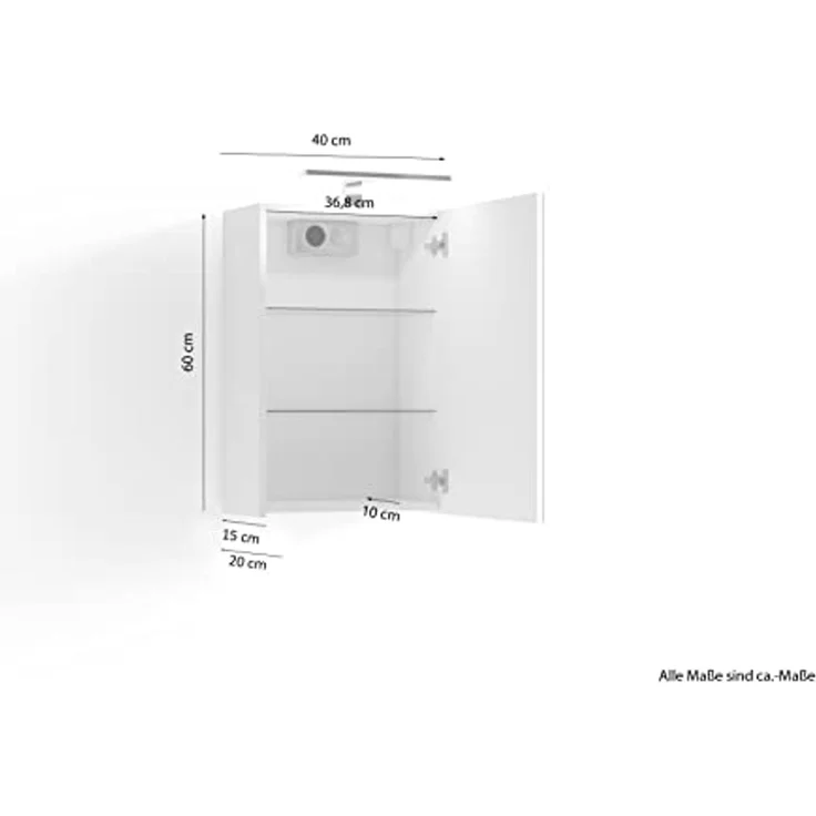 byLIVING Spiegelschrank Spree/Korpus matt anthrazit mit Spiegeltüren/Hängeschrank mit Soft-Close-Funktion/Inkl. LED-Beleuchtung/Badschrank mit Stecker- und Schalterdose/B 40, H 60, T 20 cm – Bild 3