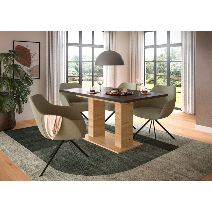 Ausziehbarer Esstisch (B/H/T): 150-190x76x80 in Artisan Nachbildung und grau Nachbildung mit Doppelsäulen-Fußgestell – Bild 4