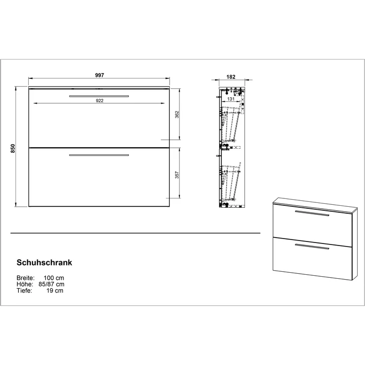Schuhkipper >GW-WILDOMAR< hängend / stehend, Graphit/Navarra-Eiche-Dekor - 100x85x19cm (BxHxT) – Bild 6