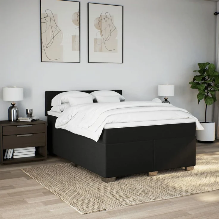 vidaXL Boxspringbett mit Matratze Schwarz 140x200 cm Stoff – Bild 3