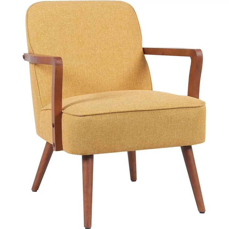 SVITA Sessel TUVA (mit Armlehnen), Gepolsterter Loungestuhl, mit Holzbeinen, Senfgelb