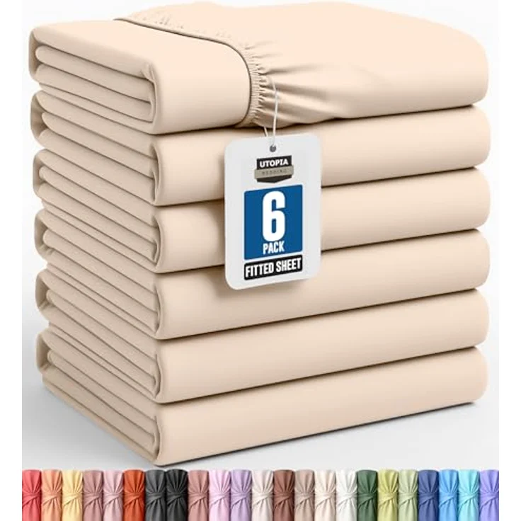 Utopia Bedding Queen-Size-Spannbettlaken – Großpackung mit 6 Bettlaken – weiche gebürstete Mikrofaser – Tiefe Taschen – schrumpf- und lichtbeständig – pflegeleicht (beige) – Bild 2