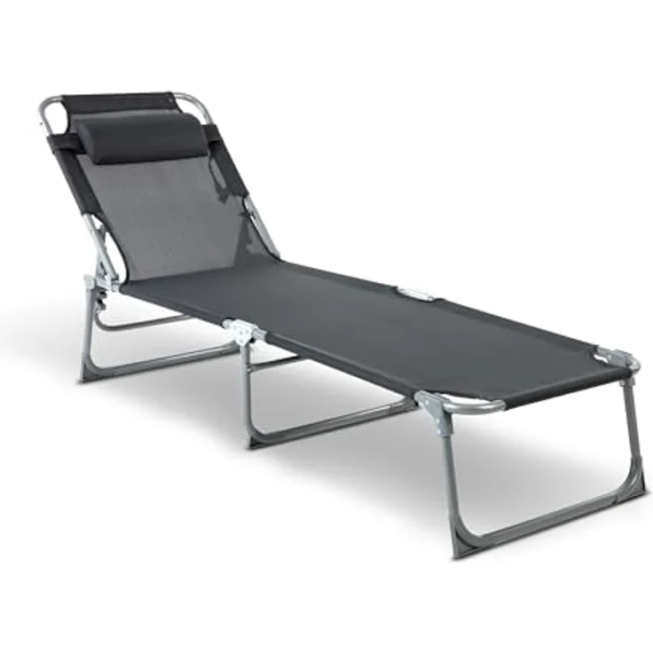 BigDean Sonnenliege klappbar mit Kopfkissen extra hoch dunkelgrau 150 kg belastbar - hochwertige Gartenliege für Balkon, Garten & Strand – Bild 9