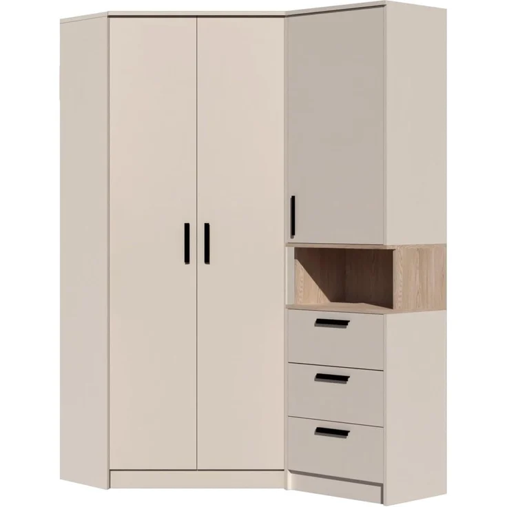 Marmex Möbel Grant 15C Ein modernes Schlafzimmer-Set, Jugendzimmer-Set, Eckkleiderschrank und Bücherregal, laminierte Spanplatte, graubeige cashmere+cremona torro, 143x195x91 cm – Bild 4
