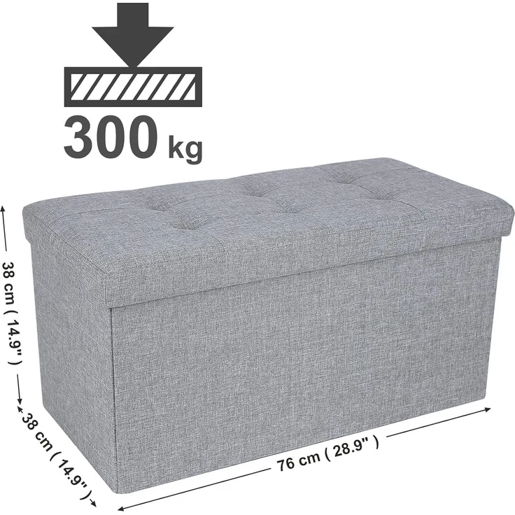 Sitzbank mit Stauraum, 76 cm, klappbare Sitztruhe, Aufbewahrungsbox, Fußbank, hellgrau – Bild 5